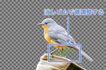 透明化処理で微調整が必要な場合には消しゴムが役に立つ