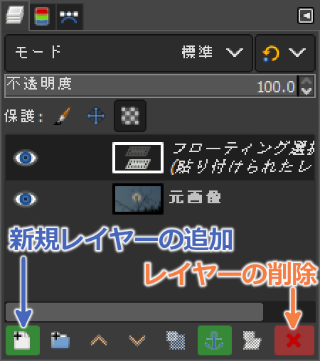 新規レイヤーの追加ボタンを押すとフローティング選択範囲がレイヤーに変わる